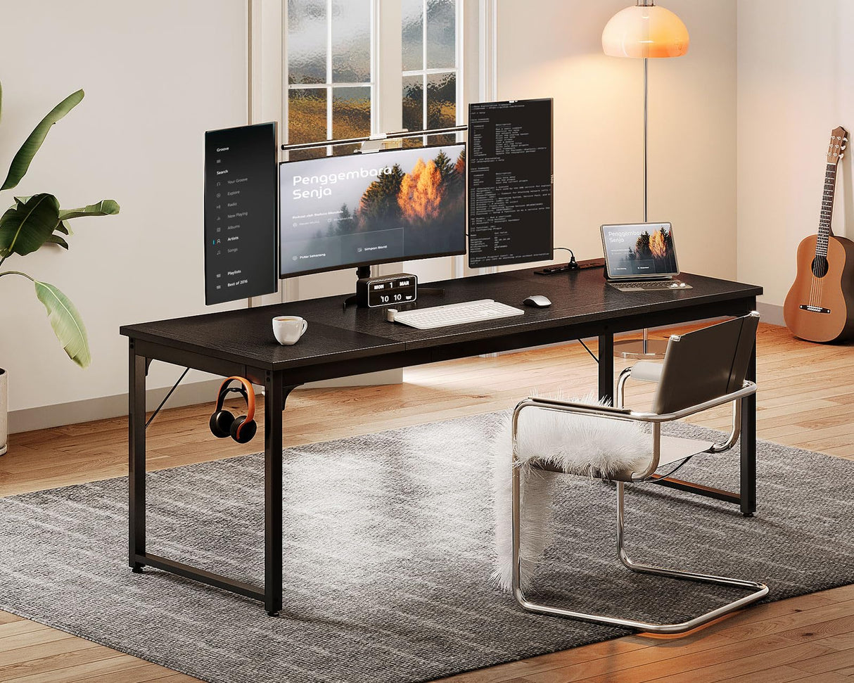 Coleshome 71 Inch Computer Desk with USB Ports, Large Office Desk, Long Study Student Writing Desk, Black Coleshome