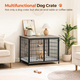MAHANCRIS Dog Crate Furniture with Cushion, Wooden Dog Kennel with Double Doors, Heavy Duty Dog Cage for Small/Medium/Large Dogs, Indoor Dog House End Table, 31.5" L, Greige DCHG0701 MAHANCRIS