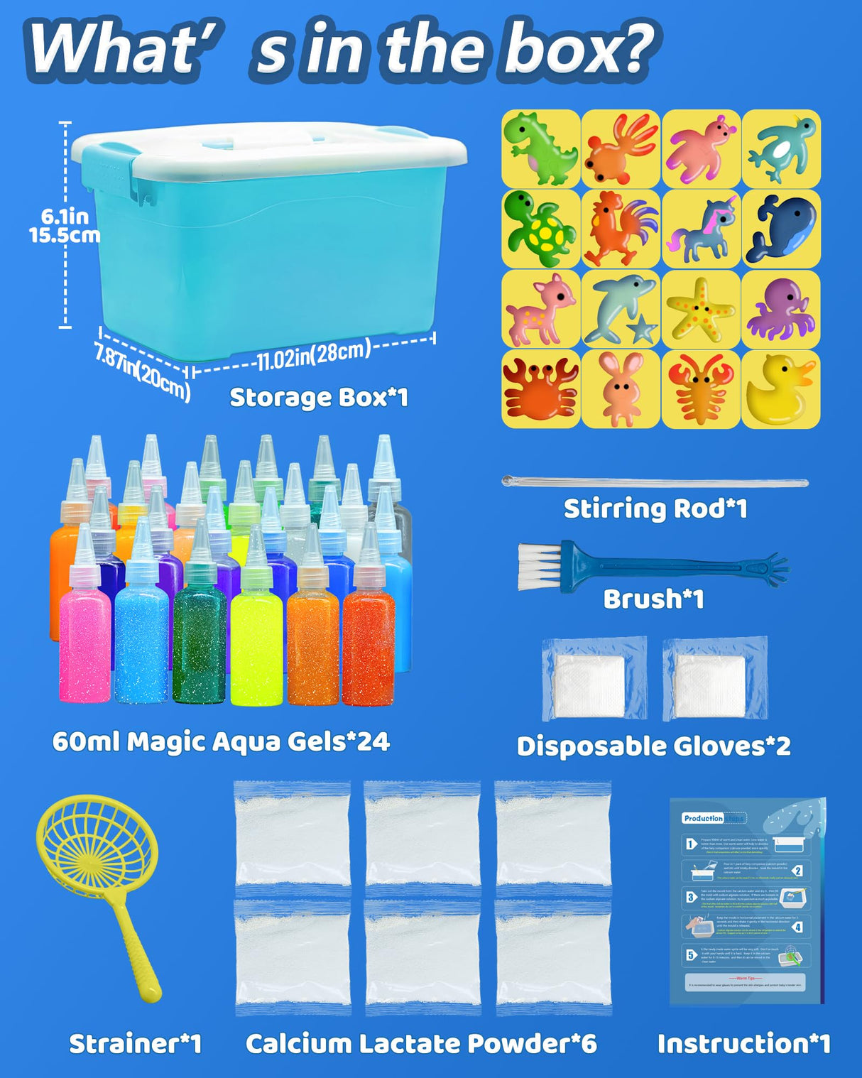 FADAWU 24 Colors Magic Water Elf Toy Kit - Aqua Fairy Water Gel Kits with 16 Molds, DIY Squishy Maker Set for Kids, Water Pets Squishies Toys, Party Favors Arts & Crafts Gift for Boys & Girls FADAWU