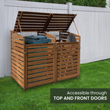 Hanover Outdoor 4.9-ft. x 4-ft. Wooden Trash Bin and Recyclables Storage Shed in Brown, Weather Resistant Trash Can Storage Container with Locking Latch for Yard, Carport, Driveway Hanover