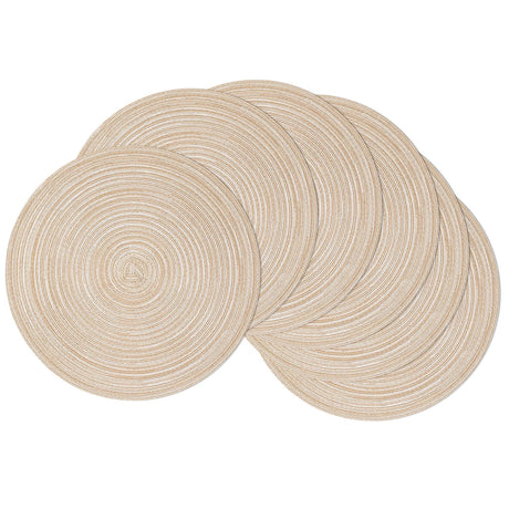 SHACOS 15 inch Round Braided Placemats Set of 6 Non Slip Heat Resistant Cotton Polyester Table Mats Washable Place Mats for Kitchen Dining Party Table Decor (Beige, 6) SHACOS