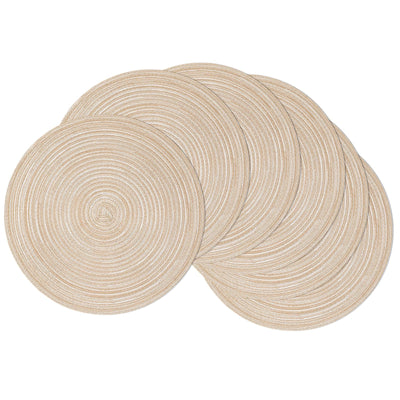 SHACOS 15 inch Round Braided Placemats Set of 6 Non Slip Heat Resistant Cotton Polyester Table Mats Washable Place Mats for Kitchen Dining Party Table Decor (Beige, 6)