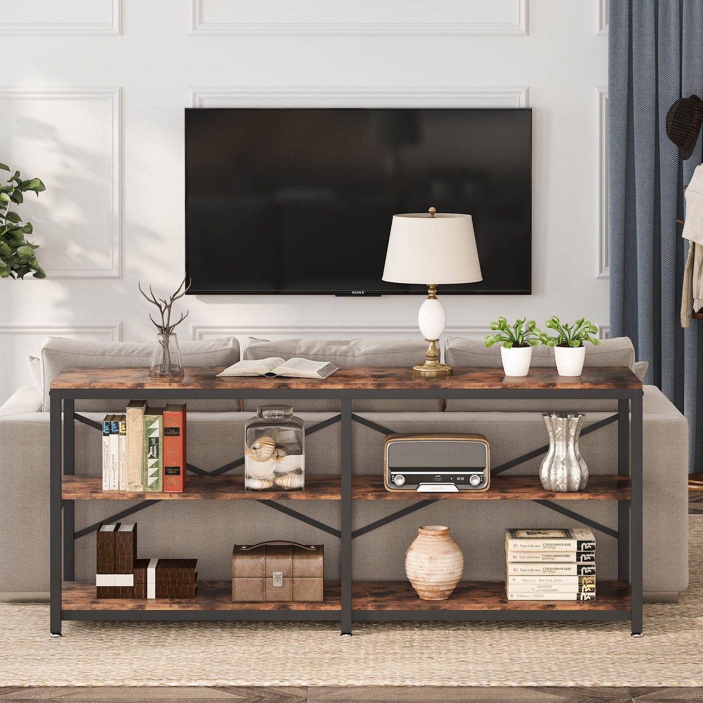 Tribesigns 70.9 Inch Industrial Console Table with Storage Shelves for Living Room and Entryway