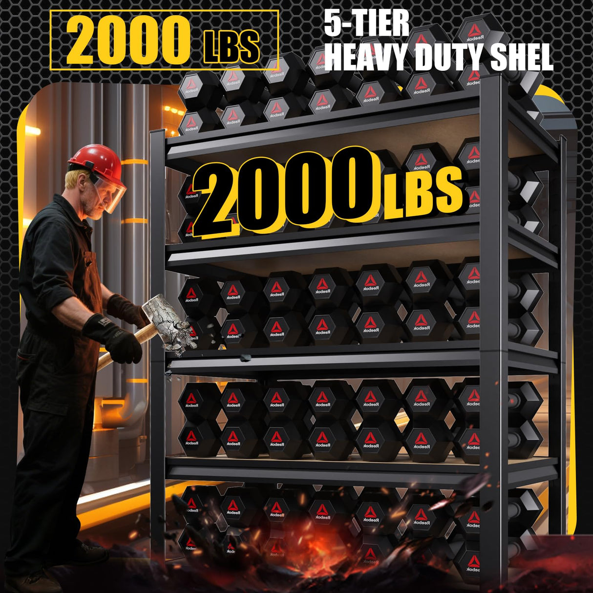 72”H*36”W Garage Shelving Heavy Duty, Adjustable Garage Shelves, 2000LBS Storage Shelves, 5-Tier Metal Shelving Units, Easy Assembly Wood Shelves, Utility Storage Rack Shelf for Warehouse,Black CVGFDR