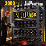 72”H*36”W Garage Shelving Heavy Duty, Adjustable Garage Shelves, 2000LBS Storage Shelves, 5-Tier Metal Shelving Units, Easy Assembly Wood Shelves, Utility Storage Rack Shelf for Warehouse,Black CVGFDR