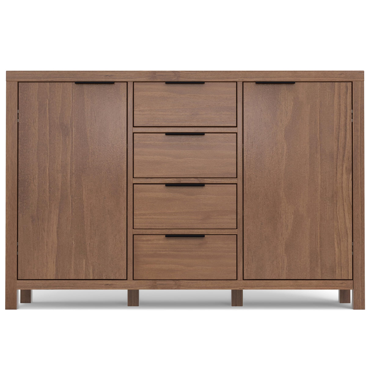 SIMPLIHOME Hollander Buffet - 54 inch Wide Solid Wood 3-Door Sideboard Buffet in Medium Saddle Brown, Contemporary Storage Cabinet for Dining Room or Kitchen with Adjustable Shelves and Metal Handles SIMPLIHOME
