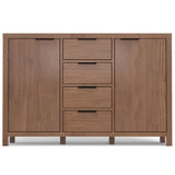 SIMPLIHOME Hollander Buffet - 54 inch Wide Solid Wood 3-Door Sideboard Buffet in Medium Saddle Brown, Contemporary Storage Cabinet for Dining Room or Kitchen with Adjustable Shelves and Metal Handles SIMPLIHOME