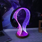 YuanDian Headphone Stand, Wood Headset Holder with Blue Pink LED Night Light for Gamers, Men, and Music Lovers - Ideal Desk Gift Idea YuanDian