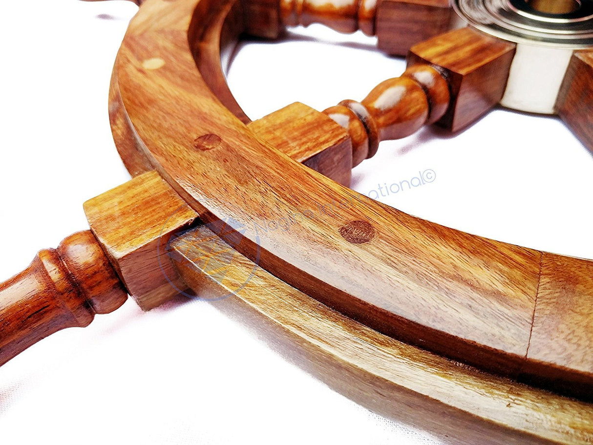 Nagina International Natural Wood Premium Pirate's Boat Ship Wheel (16 Inches) Nagina International