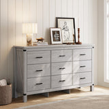 LINSY HOME Dresser for Bedroom with 9 Drawers, 59” Wide Chest with Deep Drawer, Modern Farmhouse Dresser TV Stand with Metal Handles, Wood Storage Cabinet for Closet, Living Room, Hallway, Wash Grey LINSY HOME