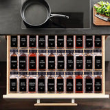 Churboro 66 Spice Jars with 547 Labels- Glass Spice Jars with Black Metal Caps, 4oz Empty Spice Containers with Shaker Lids, Funnel, Chalk Pen, Square Seasoning Bottles for Spice Rack, Drawer, Cabinet Churboro