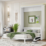 LUMISOL Queen Size Solid Wood Murphy Bed with Desk, Space Saving Hidden Wall Bed, Wall Bed Cabinet with Gas Struts, White LUMISOL