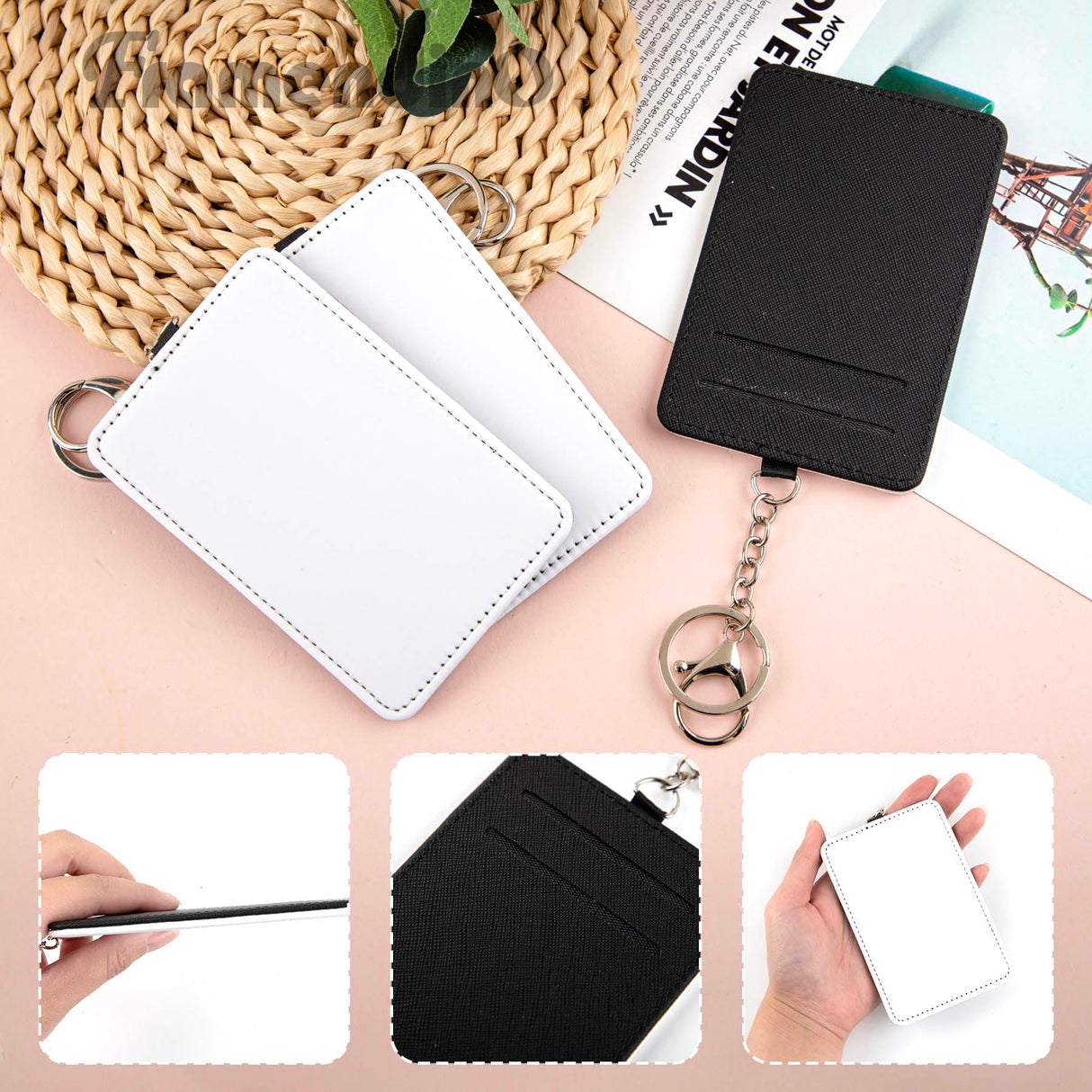 Framendino, 12 Pack Sublimation Work Card Holder Leather Blank Badge Holders Rectangle ID Card Holders DIY Crafts Framendino