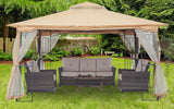 MASTERCANOPY Patio Outdoor Gazebo with Netting Screen Walls and Corner Shelf Design (11x11,Beige) MASTERCANOPY