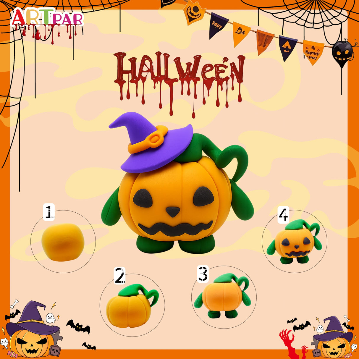 ARTPAR Halloween Crafts for Kids,Air Dry Clay Crafts Kit,12 Boxes Modeling Magic Soft Clay Art Sculpting Supplies,DIY Molding Clay Kit Hallowmas Pumpkin Party Favors for Boys & Girls Age 3-12 ARTPAR