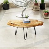 WELLAND Live Edge Cedar Wood Coffee Table Metal Hairpin Legs for Living Room WELLAND