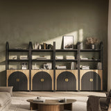 BELLEZE Book Shelf 72" Tall Arched Bookcase with Storage, 5 Tier Mid Century Modern Fluted Bookshelf with Doors, Modular Bookshelves for Living Room Office Library (Camel) BELLEZE