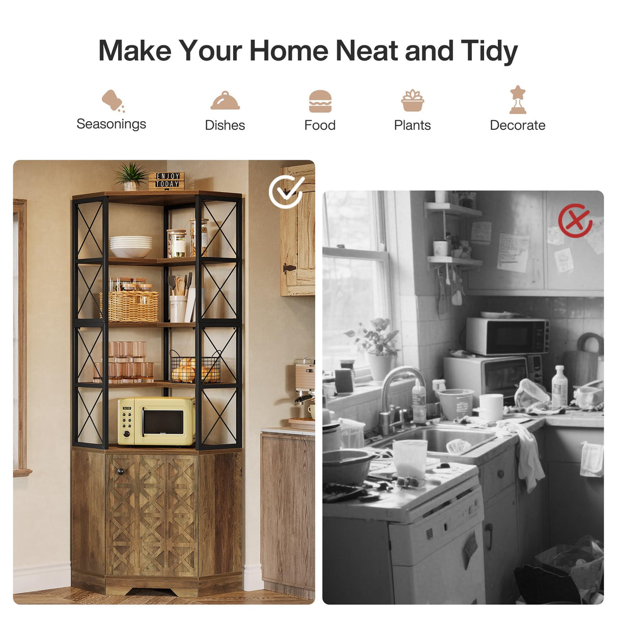 Tribesigns 76-Inch Tall Corner Cabinet, 7-Tier Industrial Corner Bookshelf Bookcase with Storage Rack, Freestanding Display Shelving Unit for Living Room, Kitchen, Home, Brown Tribesigns