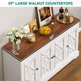 YITAHOME Sideboard Buffet Cabinet with Storage, 59" Buffet Storage with 4 Doors, Modern Farmhouse Coffee Bar Station Wood Kitchen Table with Adjustable Shelves for Kitchen, Living Room (White) YITAHOME