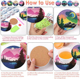 ijbnhd Sunsets Diamond Painting Coasters Kits, 8 Pieces Sunsets Diamond Art Coasters with Holder, DIY Art kit for Beginners 4X4inch (Cork Wooden Pad) ijbnhd
