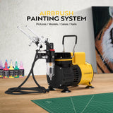 VIVOHOME Airbrush Kit with Dual Fan Air Compressor and 3 Dual Action Airbrush Gun, Gravity and Siphon Feed, Quiet Air Brush Set with 8 Primary Opaque Colors, Cleaning Brush, Yellow VIVOHOME