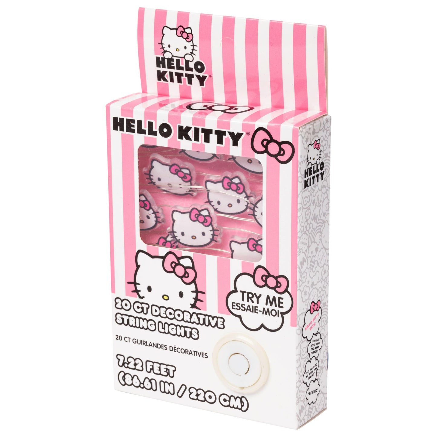 Silver Buffalo Hello Kitty Face with Pink Bow 20ct Decorative String Lights, 7 Feet Long, Battery Powered, Warm White LED