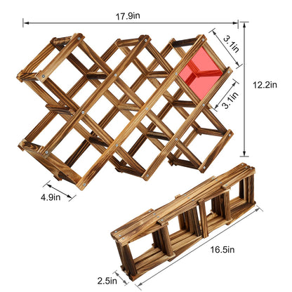 GADIEDIE Wine Rack,10 Bottles Foldable Free Standing Wooden Wine Rack,Countertop Wine Racks,Storage Wine Rack for Kitchen, Bars, Pantry, Wine Storage cabinets,Carbonized Wood Color - WoodArtSupply