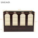 Ball & Cast Murphy Bed Queen Size,Wood Rattan Decoration Hideaway Cabinet Bedframe with Power Station,Wall Platform can be Folded up,Fold-Down Chest W/Drawer,for Apartment,Bedroom,Espresso Ball & Cast