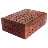 ITOS365 Handmade Wooden Keepsake Storage Case Jewelry Box Jewel Organizer - Floral Hand Carvings with Brass Inlay - Gifts for Women, 7 x 5 Inches ITOS365