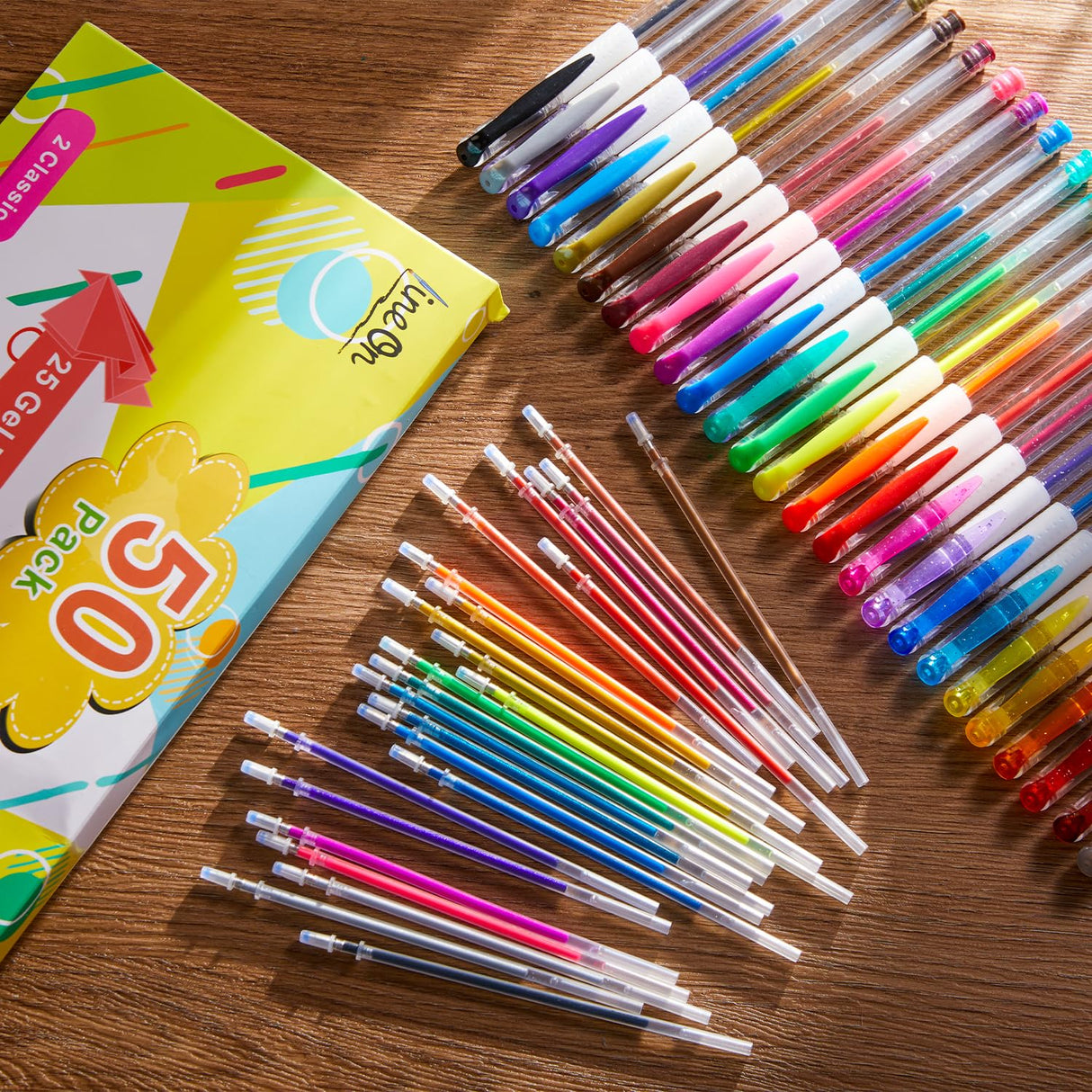 Gel Pens, 50 Pack Gel Pen Set 25 Colored Gel Pen with 25 Refills for Adults Coloring Books Drawing Doodling Crafts Scrapbooking Bullet Journaling Lineon