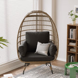 PtioHavn Rattan Egg Chair, Oversized Patio Lounge Chairs with Cushion and Metal Frame Stand, Indoor/Outdoor Egg Basket Chair for Patio, Balcony, Backyard, Living Room - Black PtioHavn
