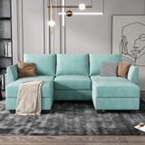 HONBAY Reversible Sectional Sofa with Ottomans & Chaises Modular Sofa U Shaped Couch with Storage Seats, Aqua Blue HONBAY