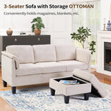 HAOMARKETS Modern Convertible L Shaped Sofa with Storage Ottoman,3-Seater Corduroy Fabric Couch with Reversible Chaise Lounge, Sectional Couches for Small Spaces, Living Room, Apartment, Beige HAOMARKETS