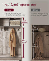 VASAGLE Hall Tree with Bench and Shoe Storage, Coat Rack with Shoe Bench, Entryway Furniture, 16 Open Compartments & Adjustable Shelf, 6 Tri-Hooks, Farmhouse Wooden Style, Heather Greige VASAGLE