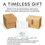 Pera Blanca Recipe Box with Cards and Dividers | Recipe Card Box Faux Leather Handle | 50 Eucalyptus Patterned Recipe Cards and Box Set | Wooden Recipe Box | Housewarming Gift | Recipe Box 4x6 Pera Blanca