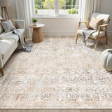 Collive Washable Area Rug 8x10, Neutral Boho Rugs for Living Room Rugs 8x10 Non Slip Farmhouse Modern Bedroom Carpet Stain Resistant Aesthetic Print Accent Floor Mat for Dining Guest Office - Beige Collive