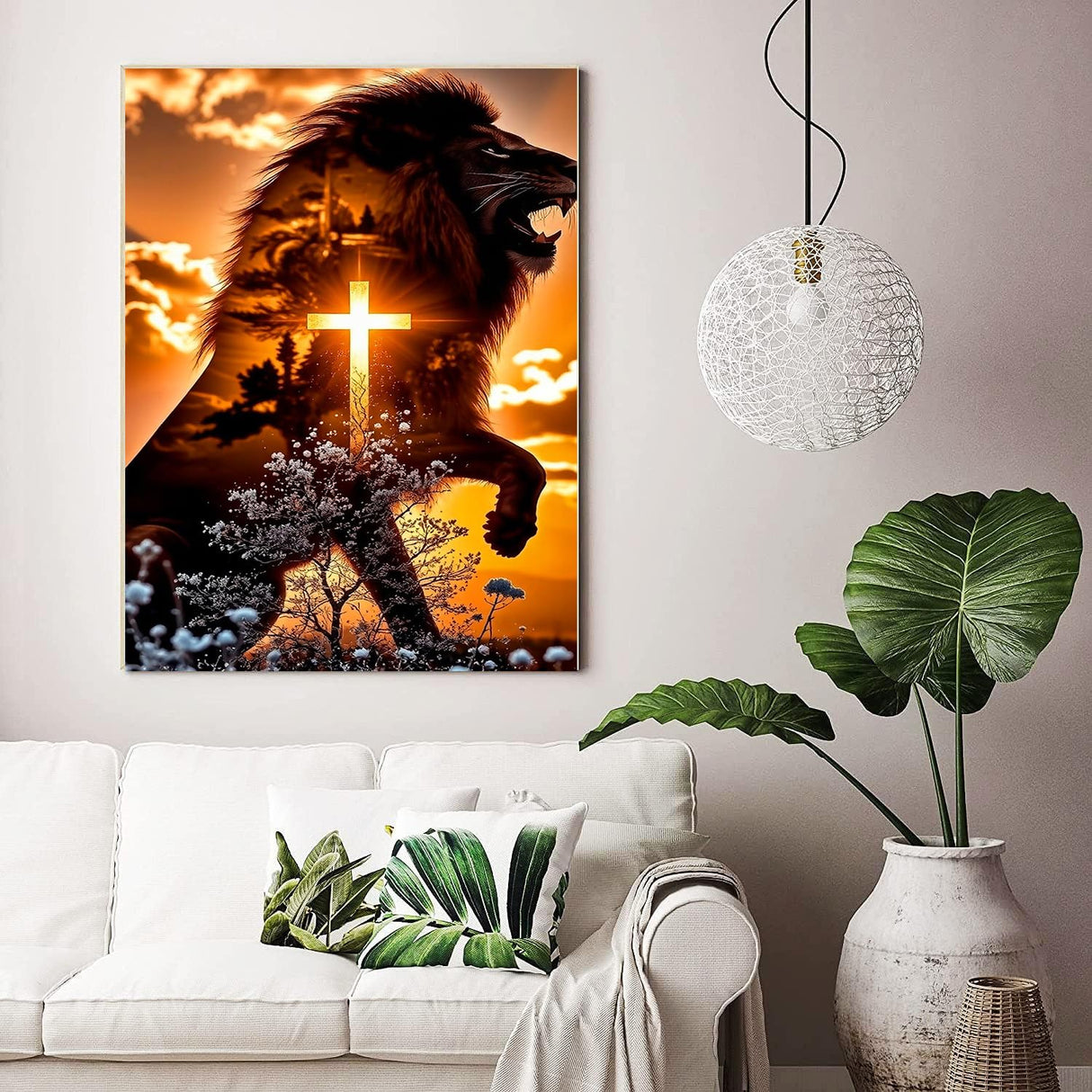 ijbnhd Diamond Art Kits for Adults - 5D Lion Cross Diamond Painting Kits for Beginners, DIY Lion Cross Gem Art Crafts Full Round Drill for Home Walls Decor 12X16Inch ijbnhd