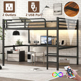 thctvous Queen Loft Bed with Desk,Gaming Loft Bed with LED, Guardrail,Heavy Duty Metal Bed Frame for Adults Teens,Space-Saving,Noise Reduced (Black, Queen) Thctvous