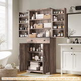 Teekyooly 72" Tall Farmhouse Kitchen Pantry Cabinet, Large Storage Cabinet with 6 Adjustable Shelves, 4 Barn Doors & Drawer for Bathroom, Dining Room, Brown Teekyooly