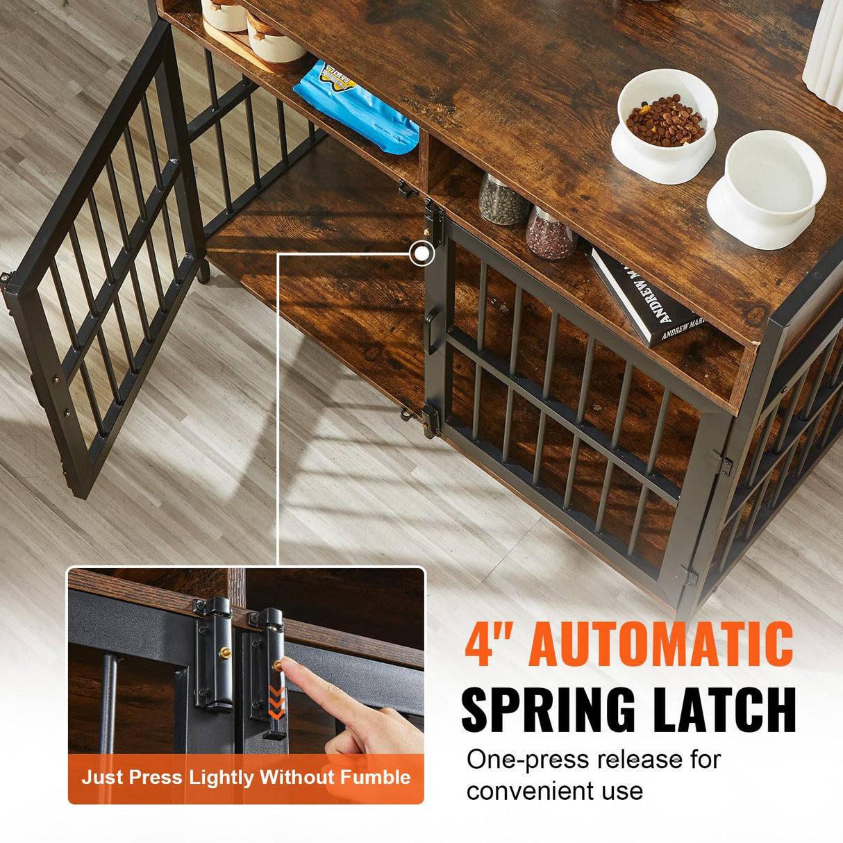 VEVOR Furniture Style Dog Crate with Storage, 41 inch Dog Crate Furniture Large Breed with Double Doors, Wooden Dog Cage for Large/Medium Dog Indoor, Hold up to 70 lbs, Rustic Brown VEVOR