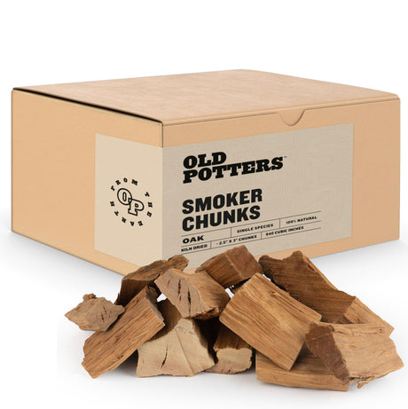 Old Potters Smoker Chunks, 12-14 lbs for Grilling, Smoking, and Wood Fire Cooking ~ 2 x 3 Inches, (Oak, 840 Cu in.) Old Potters