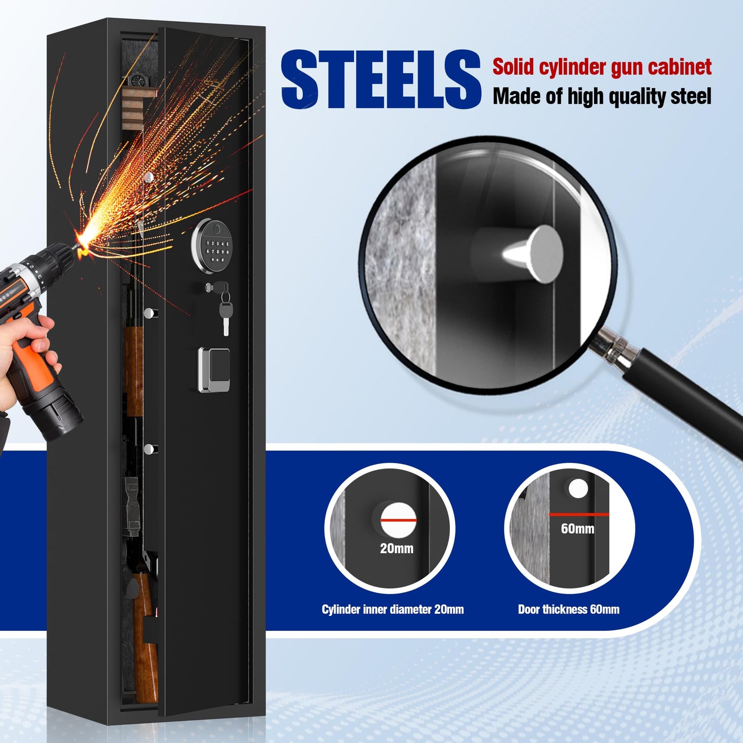 PRESTELION 3-5 Gun Safe,Adjustable Bracket and Biometric Lock,Heavy Duty Gun Safe for Rifles and Shotguns,Money and Valuables