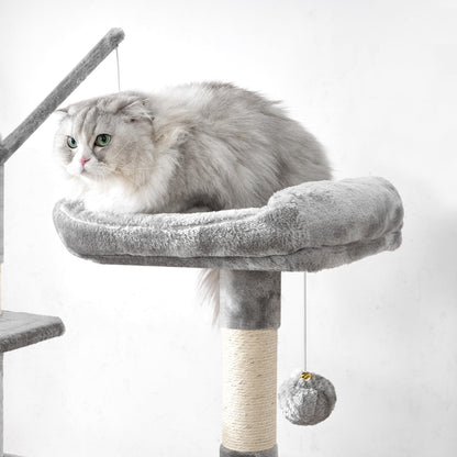 BEWISHOME Cat Tree with Litter Box Enclosure All-in-one Hidden Cat Litter Box Furniture Cat Tower for Indoor Cats with Scratching Posts Modern Cat Condo House Greige MMJ85G