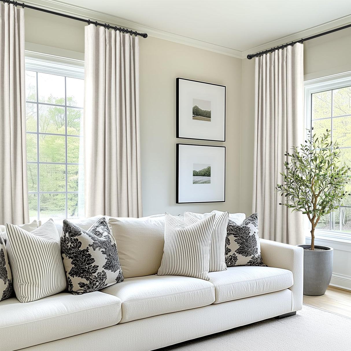 INOVADAY 100% Blackout Curtains for Bedroom, Black Out Curtains 96 Inch Long, Clip Rings Linen Blackout Drapes, Thermal Insulated Room Darkening for Living Room, 2 Panels - Beige,W50xL96 INOVADAY