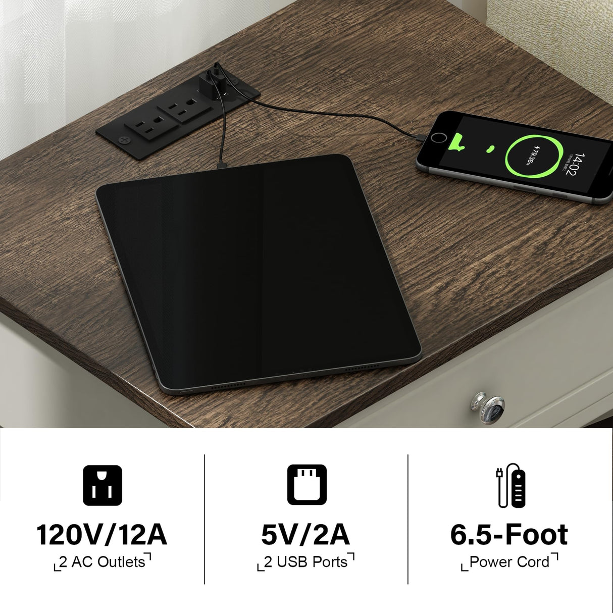 Treocho Farmhouse End Table Set of 2,Nightstand with Charging Station, X-Design Side Table with 2 AC and USB Power Outlets, Small Night Stand with Storage Drawer and Open Shelf for Living Room Treocho