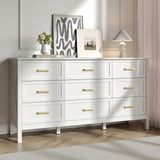 BAZELOR Farmhouse 9 Drawers Dresser for Bedroom, Wood Rustic Wide Dressers with Gold Handles, Wood Chest for Bedroom, Hallway, Entryway, White BAZELOR