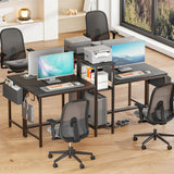 Furologee Double Desk with Power Outlets, 71 Inch Computer Desk with Storage Bag and Headphone Hooks, Gaming Desk Study Writing Table for Home Office, Black Furologee