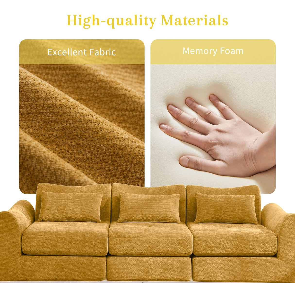 MAXMAXX 102" Cloud Sofa, 4-in-1 Folding Sofa Bed, Floor-Standing Boneless Couch, Futon Sofa Bed for Living Room, Bedroom and Entertainment Room(Yellow) MAXMXX