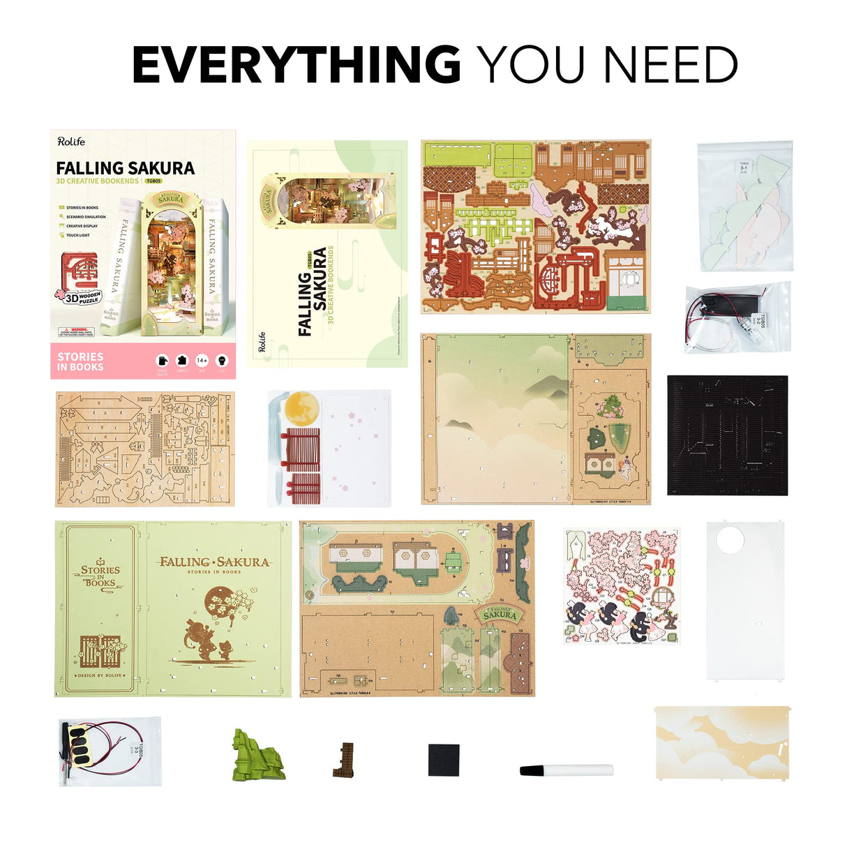 Rolife DIY Book Nook Kit Falling Sakura, DIY Miniature Booknook Kit Creative Decorative Bookend Bookshelf Insert 3D Puzzle for Adults, Halloween/Christmas Decorations/Gifts for Adults (Falling Sakura) Rolife