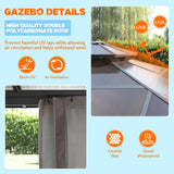 MUPATER Outdoor 10x13 FT Polycarbonate Hardtop Gazebo with Aluminum Frame, Double Roof Canopy Permanent Outdoor Pavilion with Netting & Curtains for Patios, Deck, Lawns, Gardens and Pools MUPATER